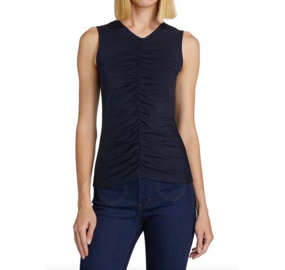 Veronica Beard Navy Blue Neeta Ruched Jersey Sleeveless Top Small Casual Basic